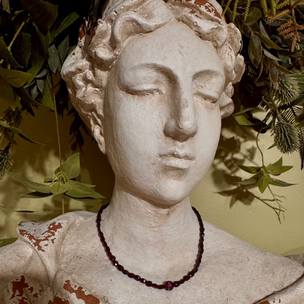 Rockstar in Rome garnet bead necklace  with pave ball